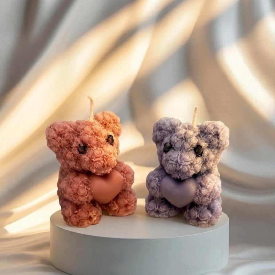 Cute Teddy Bear Mold Candle with Heart